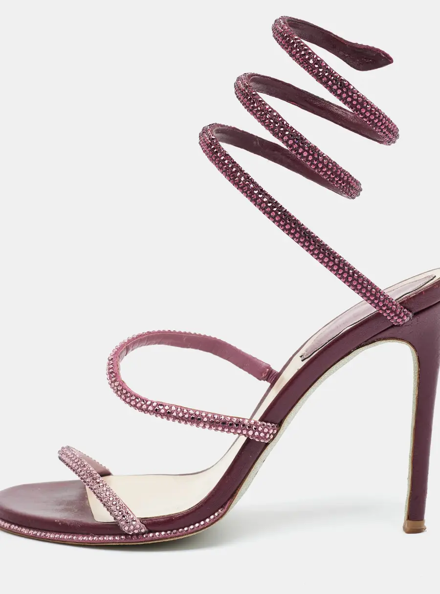 René Caovilla Cleo Size 35 Burgundy Leather Ankle Strap Sandals