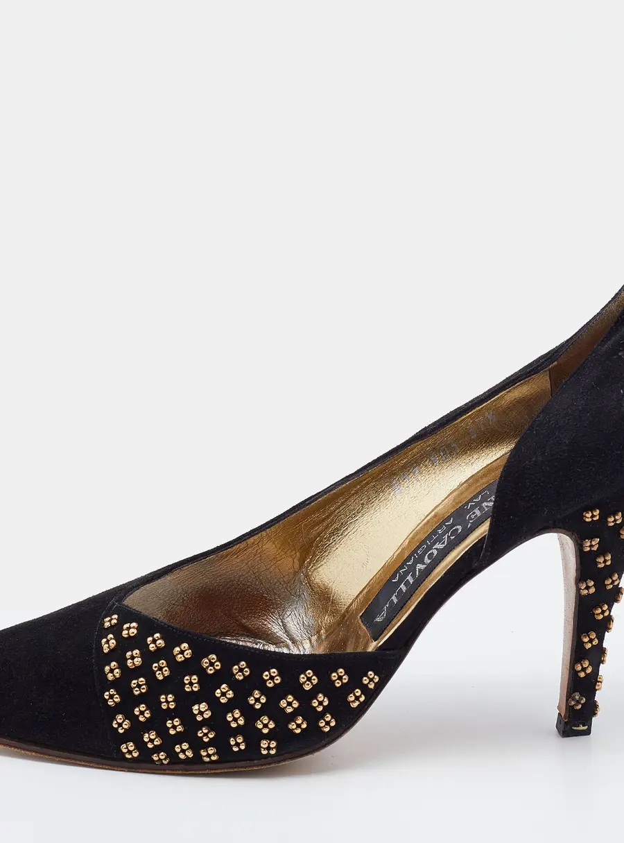 Ren&eacute; Caovilla Black Suede Embellished D'Orsay Pumps Size 38