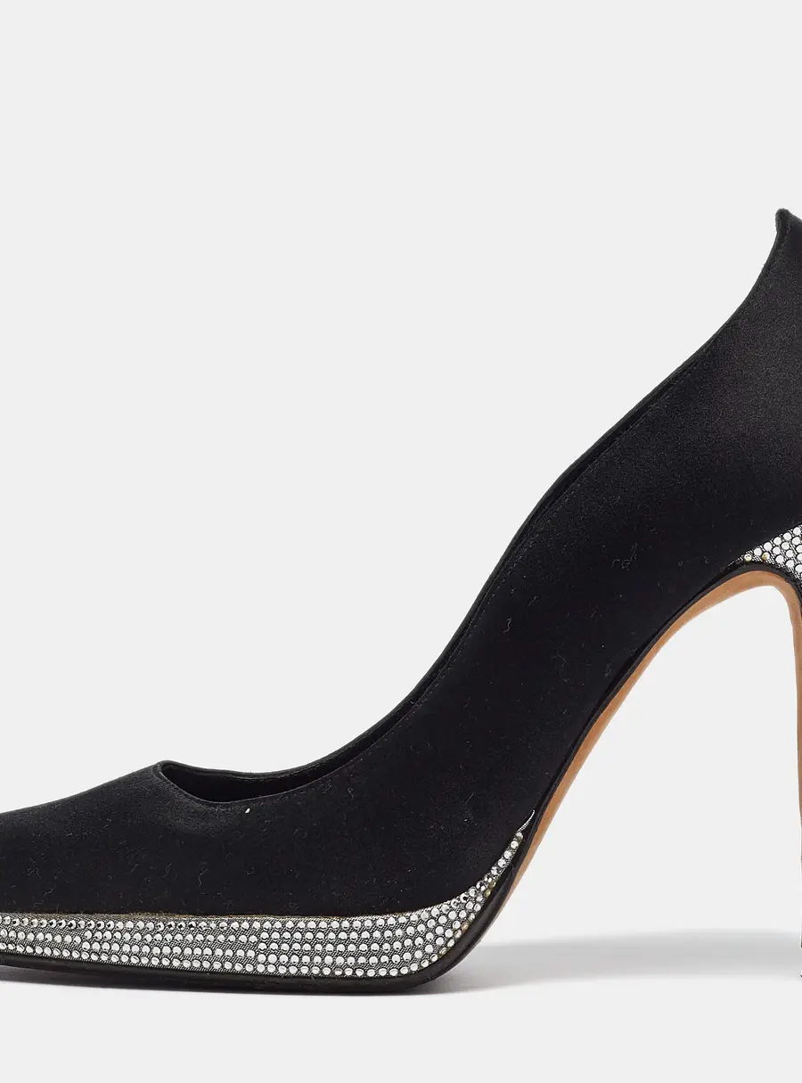 Ren&eacute; Caovilla Black Satin Crystal Embellished Platform Pumps Size 37