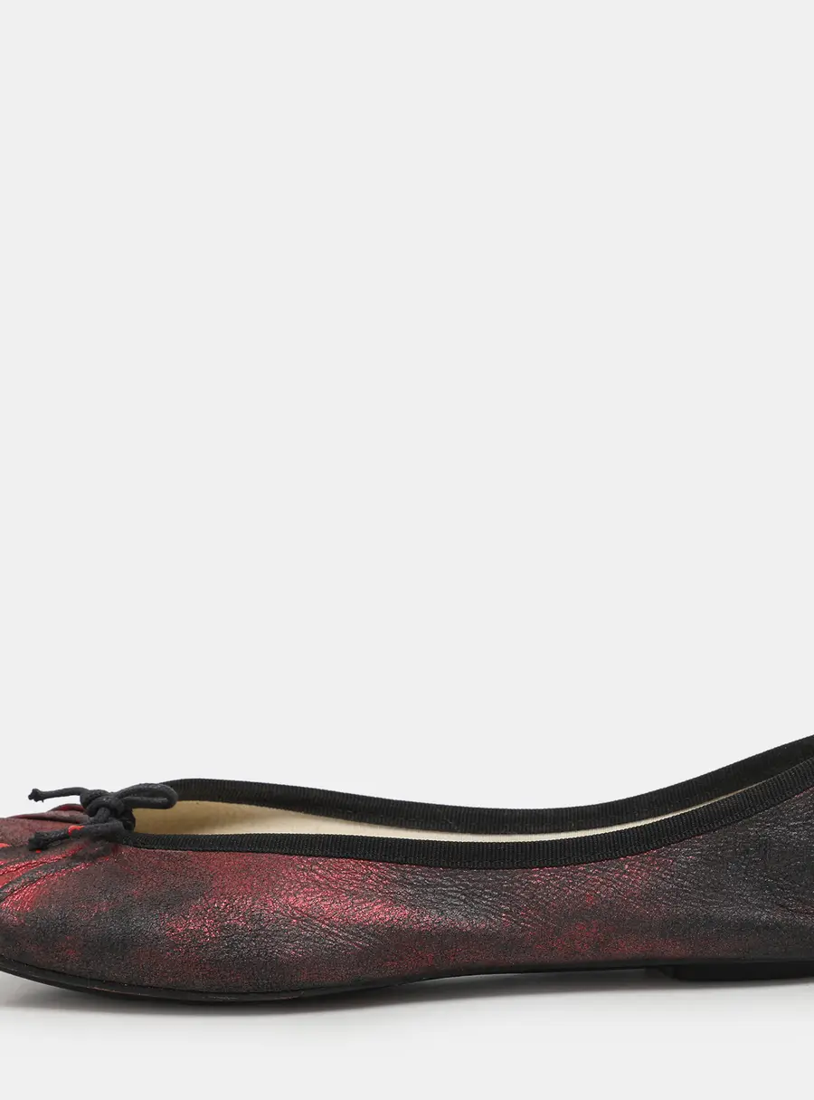 Repetto Black/Red Metallic Leather Bow Ballet Flats Size 39