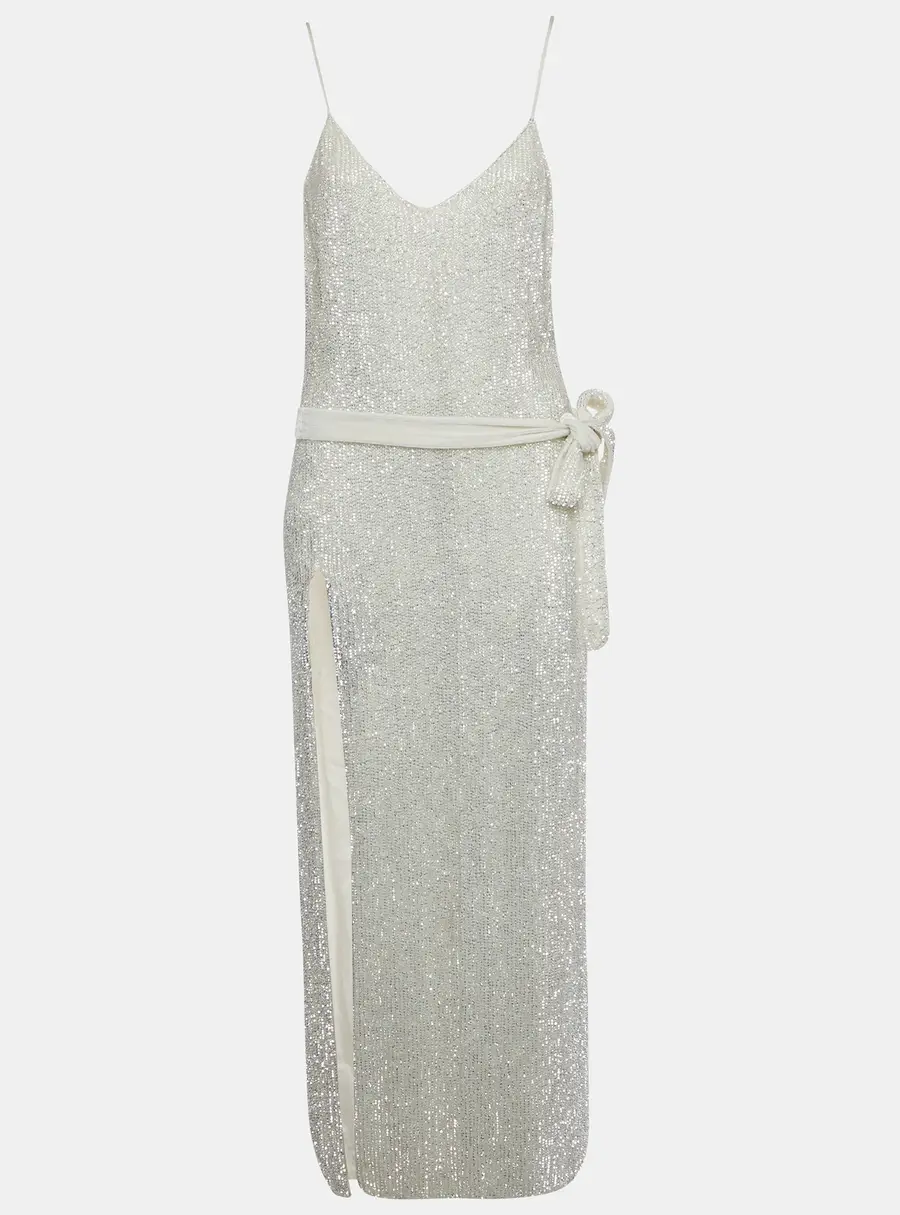 Retrofete White Sequin Embellished Maxi Dress S