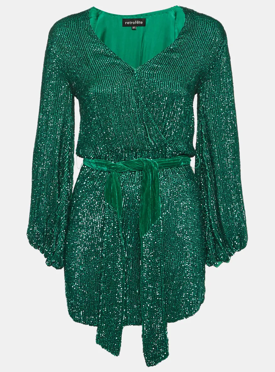 Retrofete Green Sequin Gabrielle Wrap Dress XS