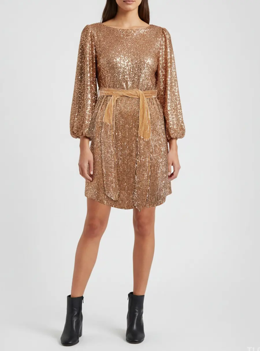Retrofete Rose Gold Sequin Gabrielle Mini Dress XS