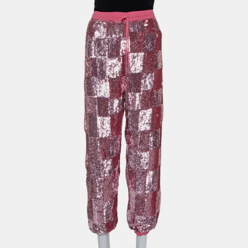 Retrofete Pink Sequin Embellished Chiffon Joggers L