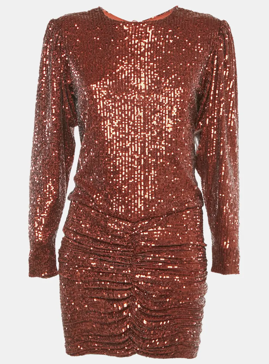 Retrofete Brown Sequin Flynn Ruched Mini Dress S