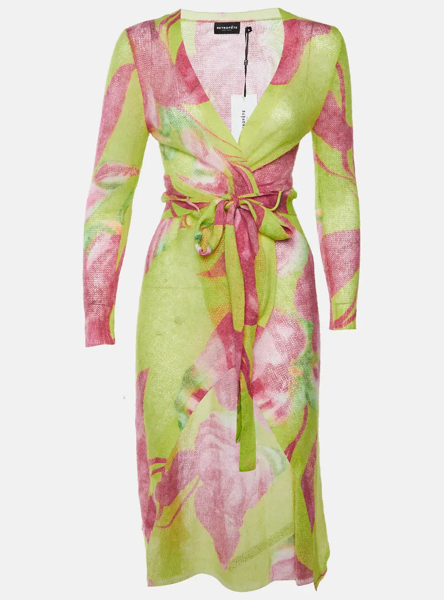 Retrofete Green/Pink Printed Wool Knit Cardigan S