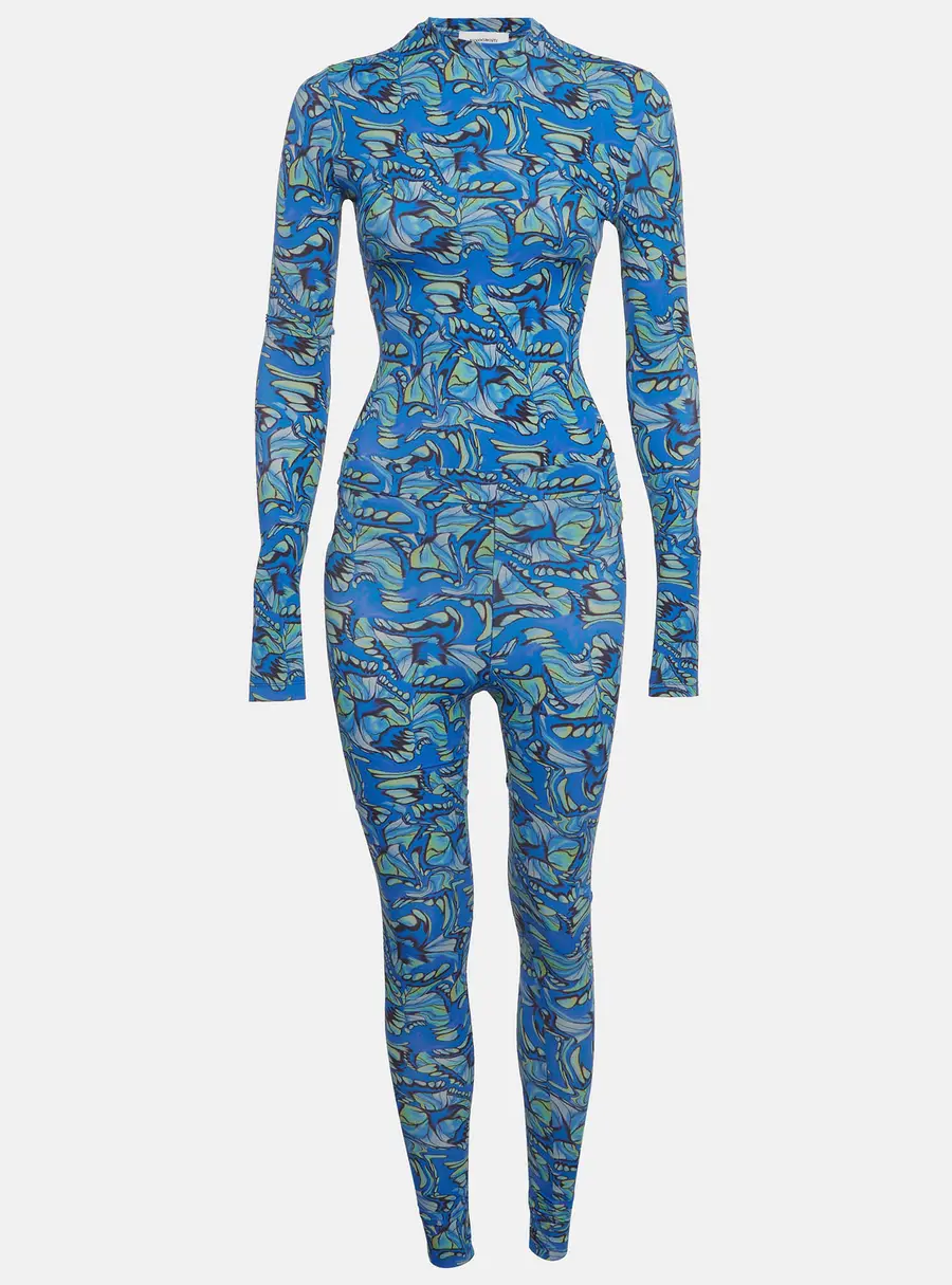 Rhodochrosite Blue Abstract Print Bodysuit and Leggings Set XS/S
