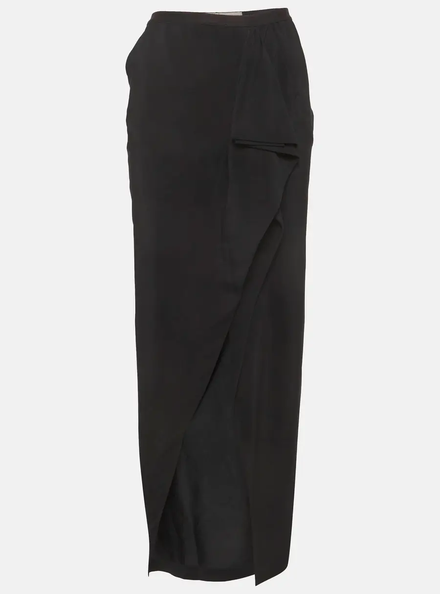 Rick Owens Black Crepe Draped Maxi Skirt M