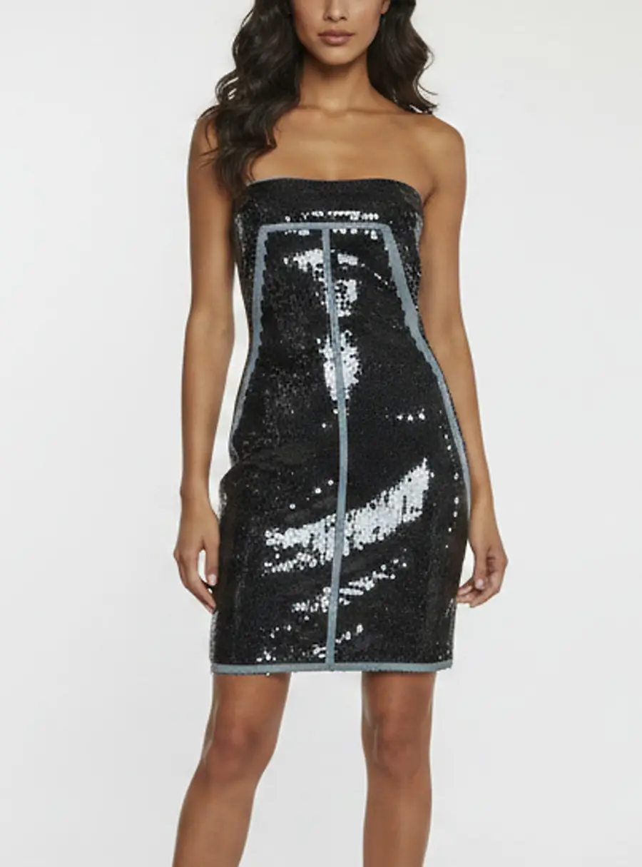 Rick Owens Blue/Black Denim Sequined Strapless Mini Dress M