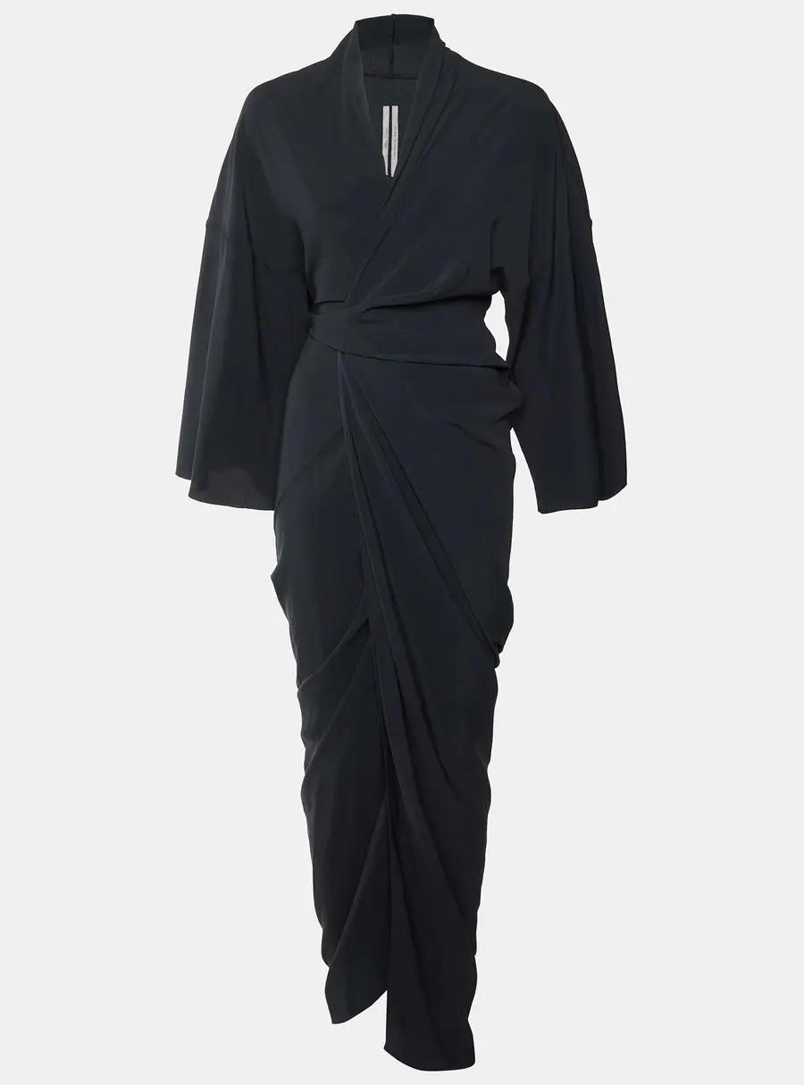 Rick Owens Black Crepe Draped Wrap Maxi Gown S