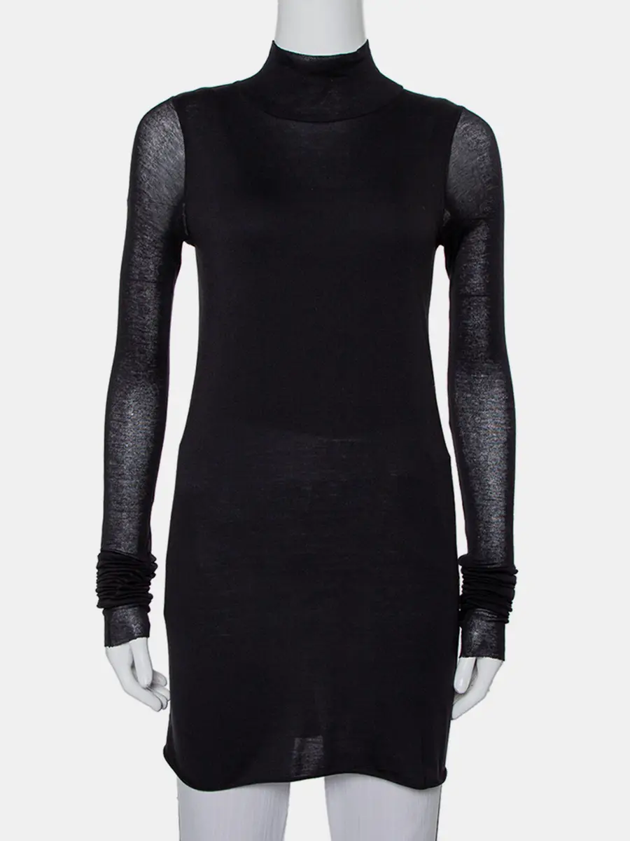 Rickowenslilies Black Knit turtleneck Long Sleeve Mini Dress M
