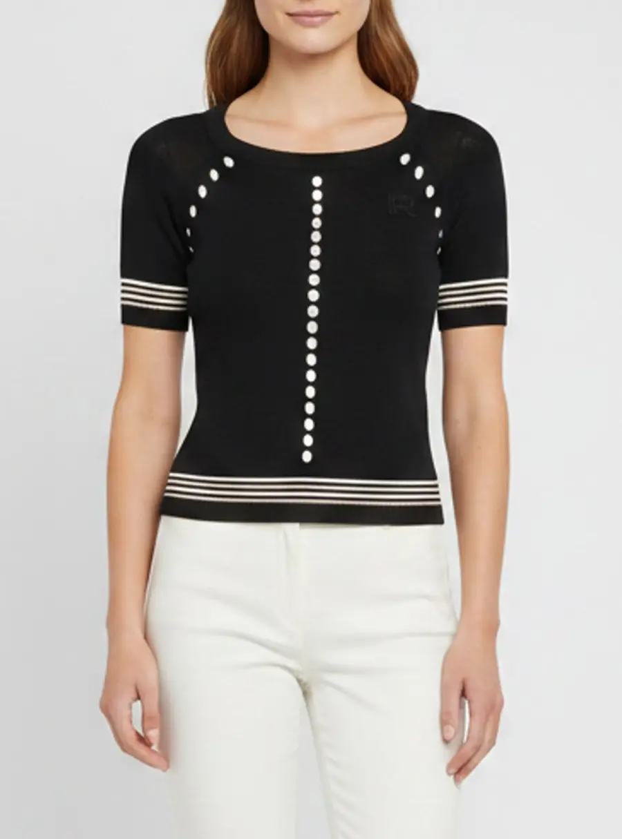 Rochas Black Logo Detail Rib Knit Cut Out Top M