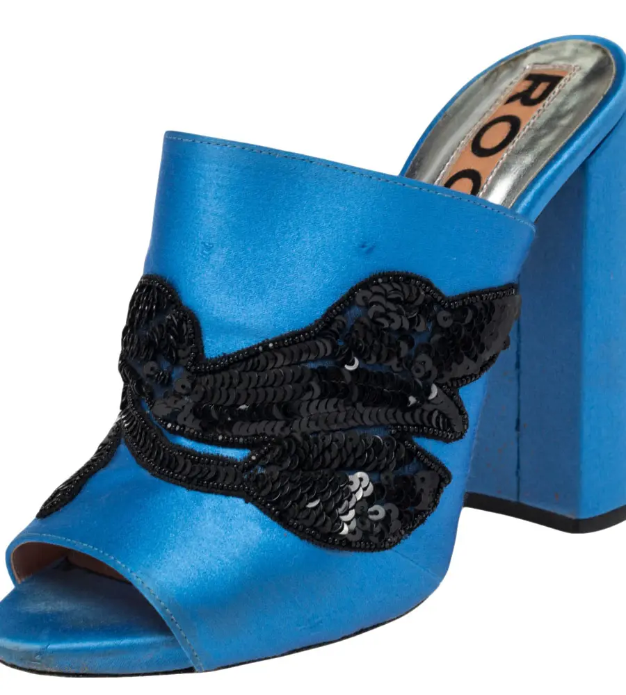 Rochas Blue Satin Embellishment  Mule Sandals Size 36