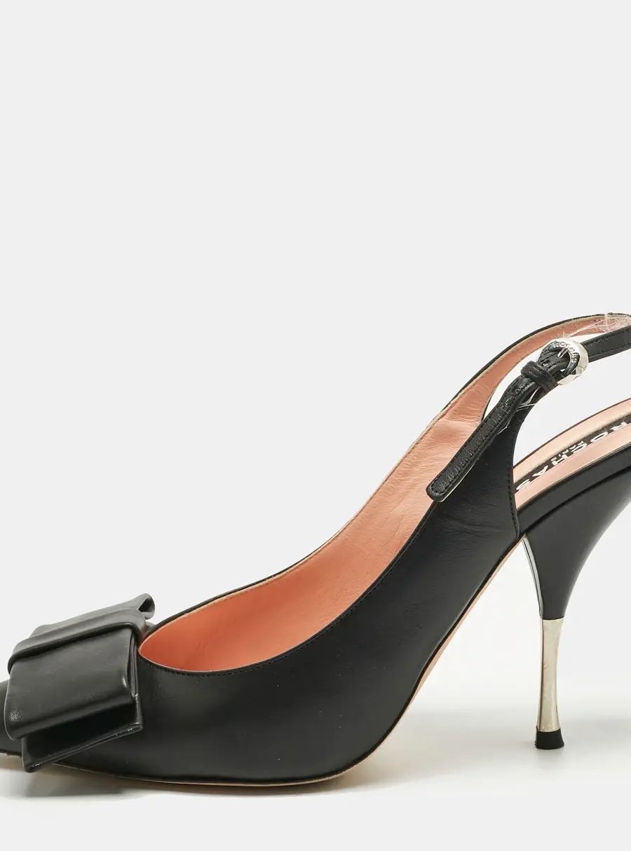 Rochas Black Leather Bow Slingback Pumps Size 40