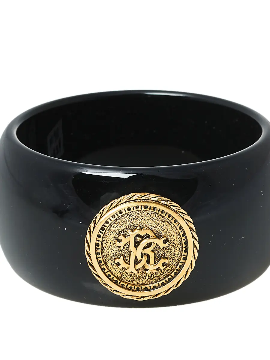 Roberto Cavalli Black Medallion Wide Bangle Bracelet