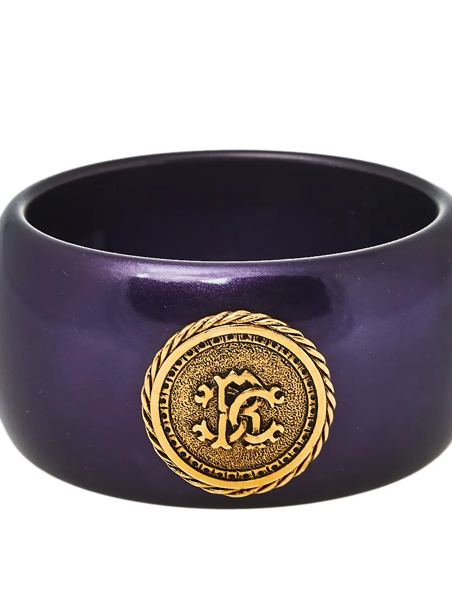 Roberto Cavalli Purple Medallion Wide Bangle Bracelet