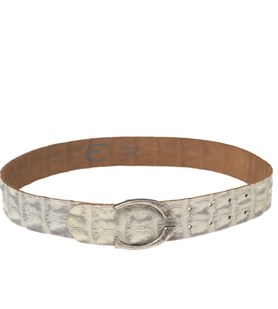 Roberto Cavalli Grey/White Croc Embossed Leather Buckle Belt 85CM