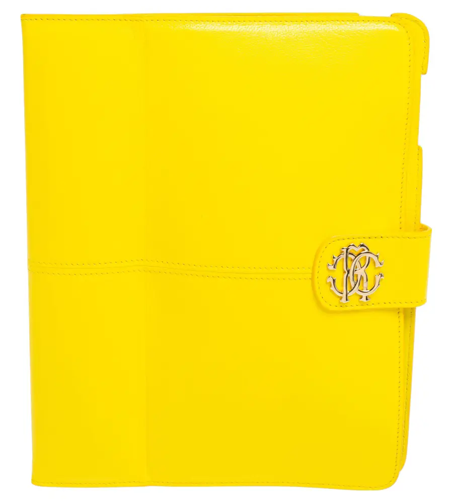 Roberto Cavalli Yellow Leather Logo Buckle Detail Tablet Case