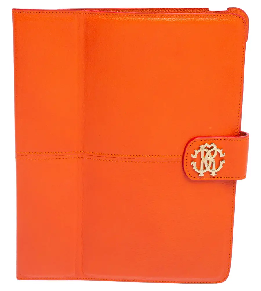 Roberto Cavalli Orange Leather Logo Buckle Detail Tablet Case