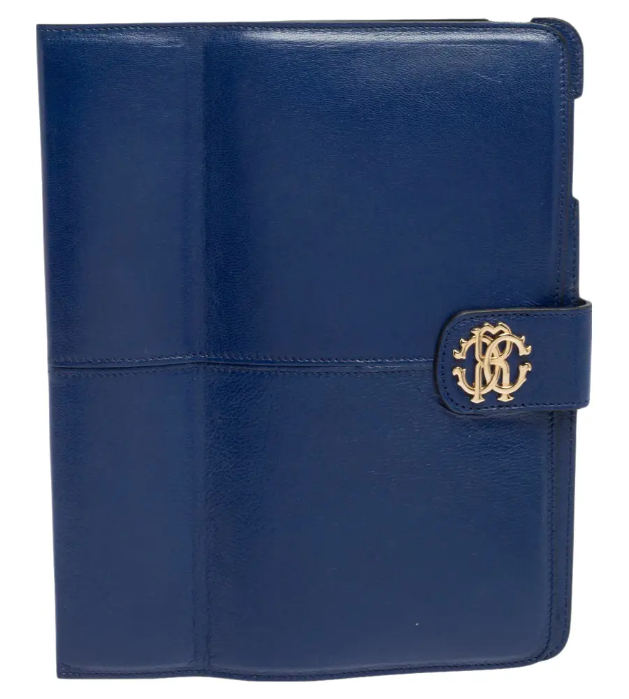 Roberto Cavalli Blue Leather Logo Buckle Detail Tablet Case