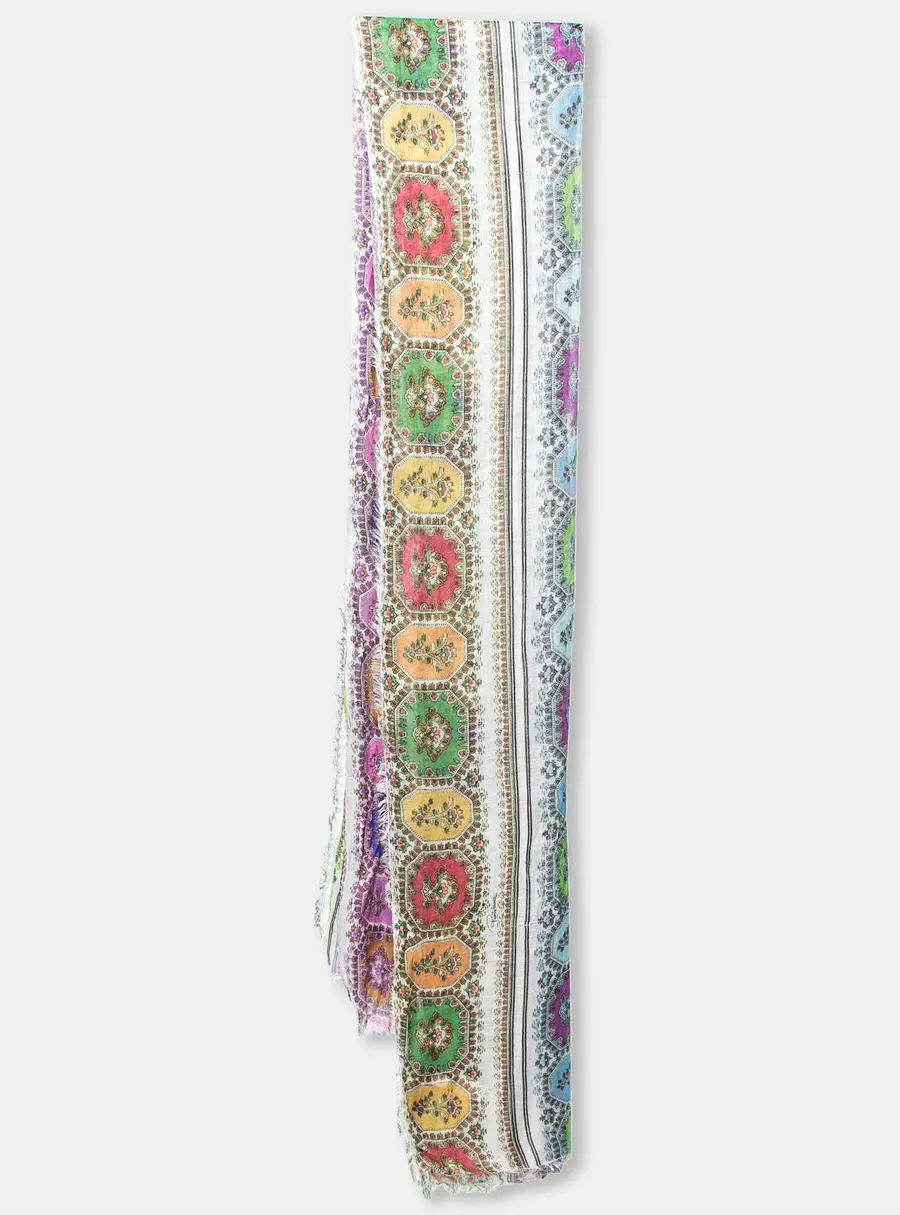 Roberto Cavalli Multicolor Printed Cashmere Fringed Scarf