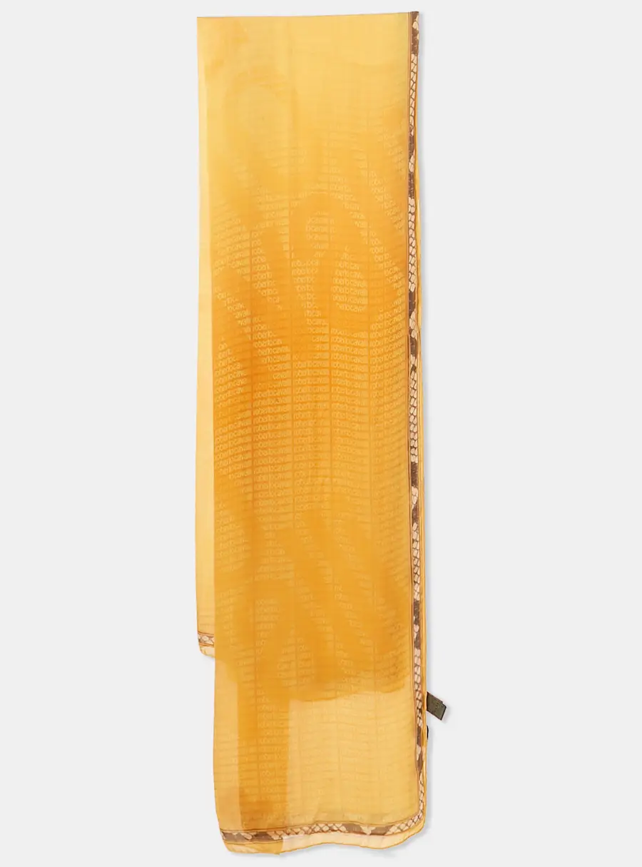 Roberto Cavalli Yellow Logo Print Silk Scarf