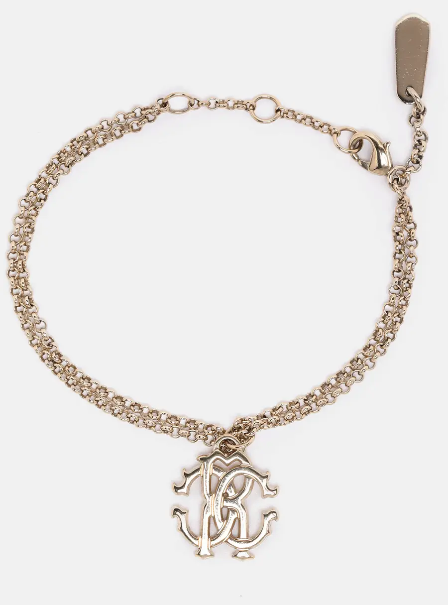 Roberto Cavalli Gold Tone Metal Logo Charm Bracelet