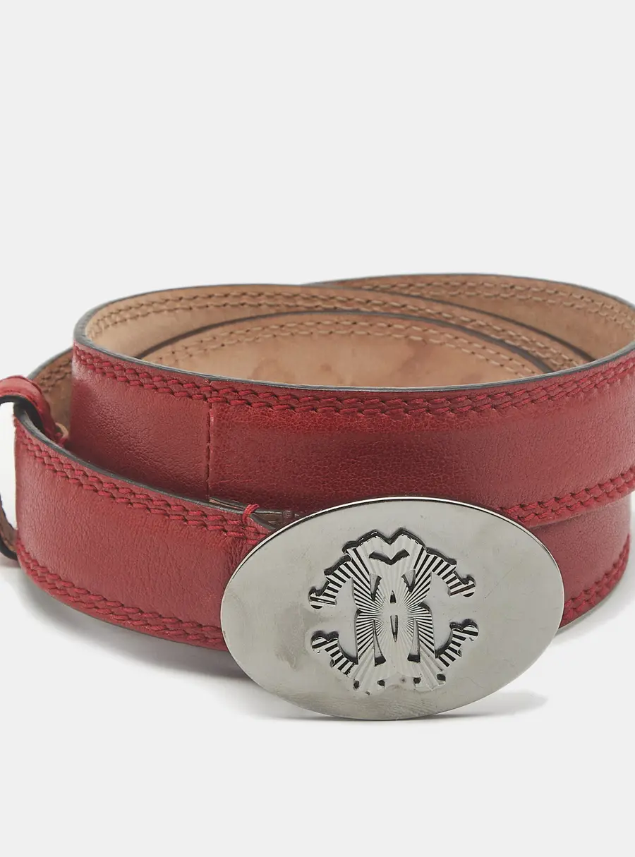 Roberto Cavalli RC Logo 85 CM Buckle Belt Red Leather