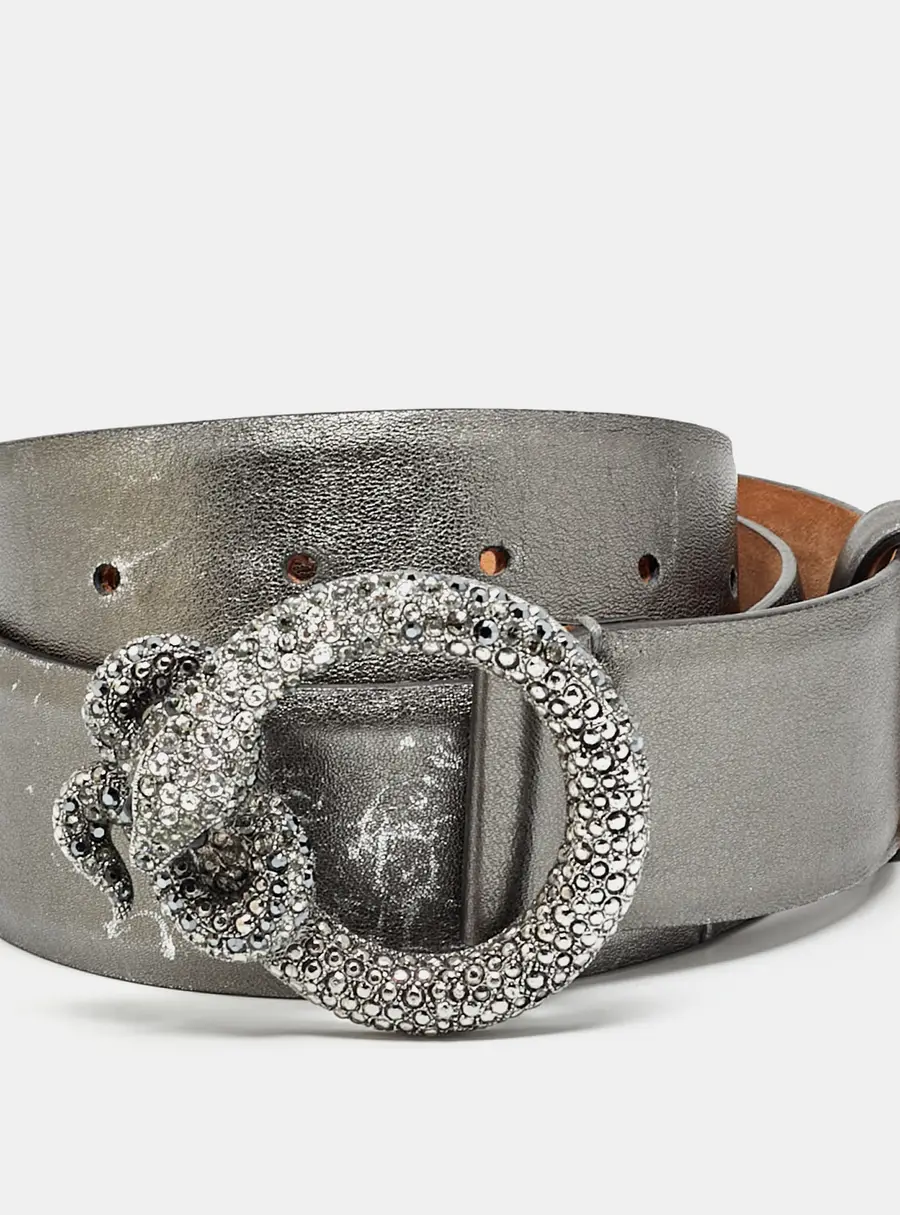 Roberto Cavalli Snake Crystal Buckle 90CM Belt Metallic Leather