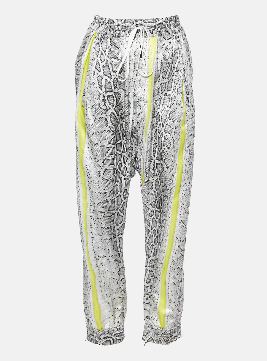 Robert Cavalli Grey Snake Print Silk Blend Loose Pants XL