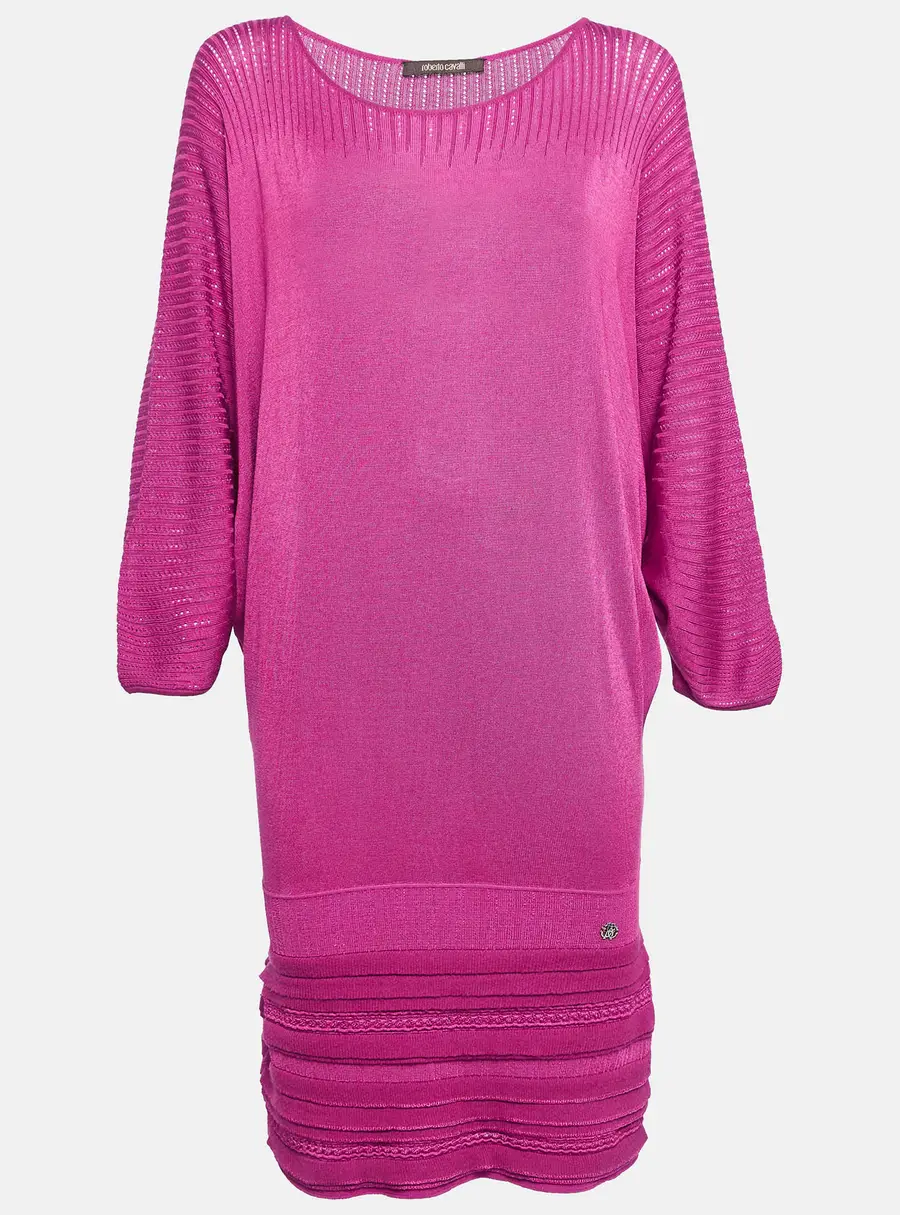 Roberto Cavalli Pink Pointelle Knit Dolman Sleeve Mini Dress M