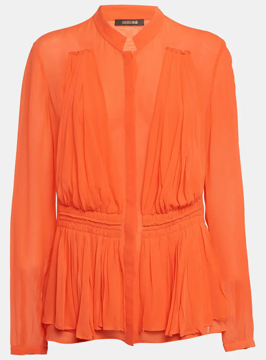 Roberto Cavalli Light Orange Silk Pleated Blouse L