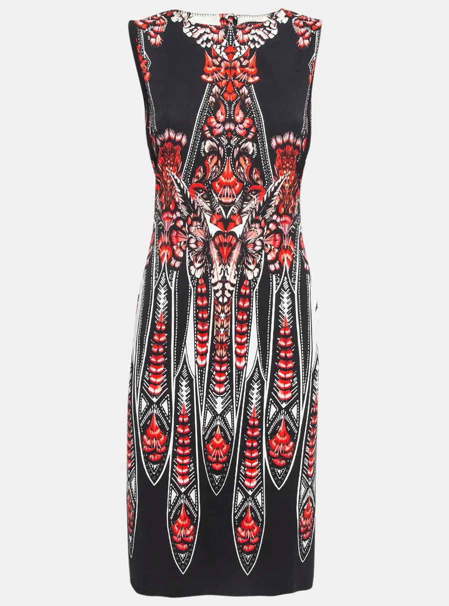 Roberto Cavalli Black/Red Printed Stretch Crepe Short Dress M