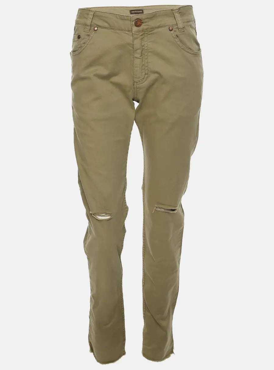 Roberto Cavalli Olive Green Ripped Denim Jeans XS