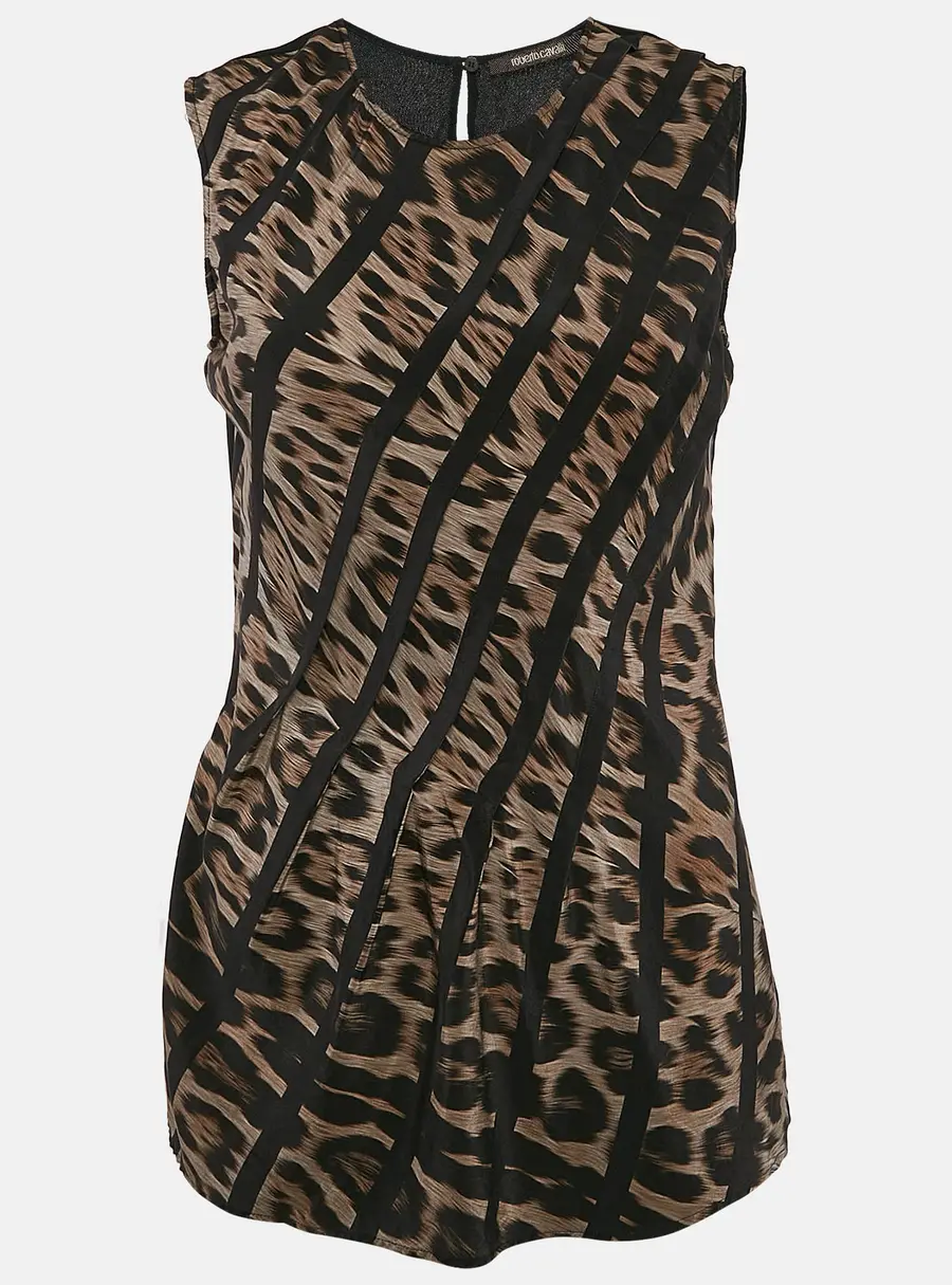Roberto Cavalli Brown Leopard Print Silk Sleeveless Top S