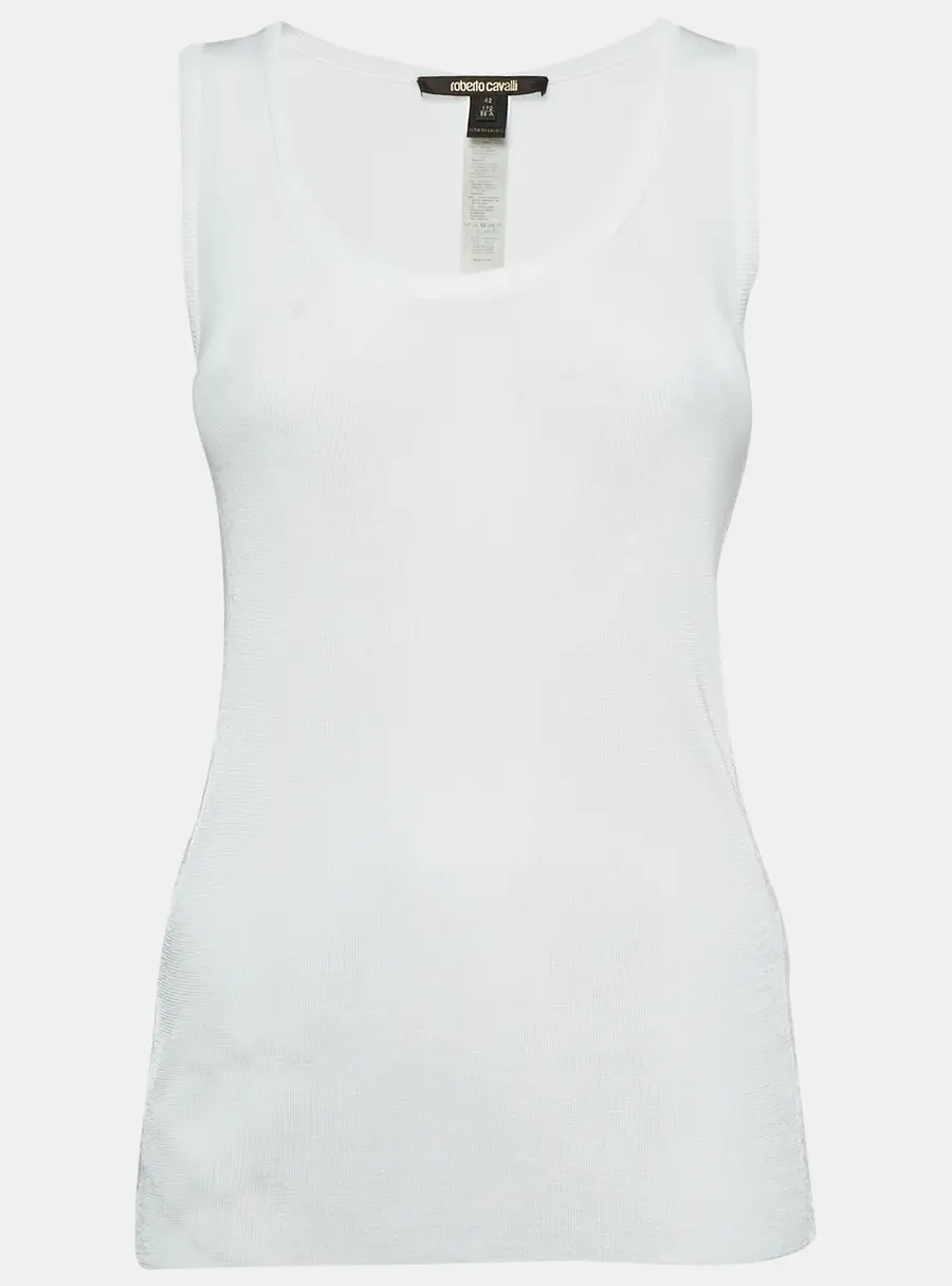 Roberto Cavalli White Jersey Lace Trimmed Tank Top M