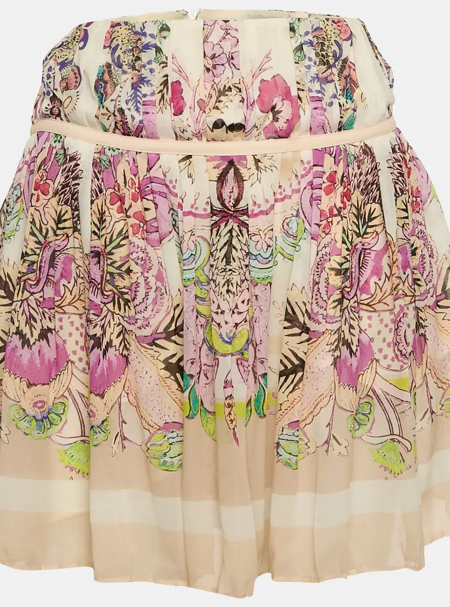 Roberto Cavalli Pink Floral Print Silk Pleated Mini Skirt S