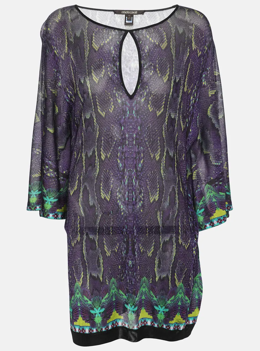 Roberto Cavalli Multicolor Snake Print Viscose Belted Kaftan Top S