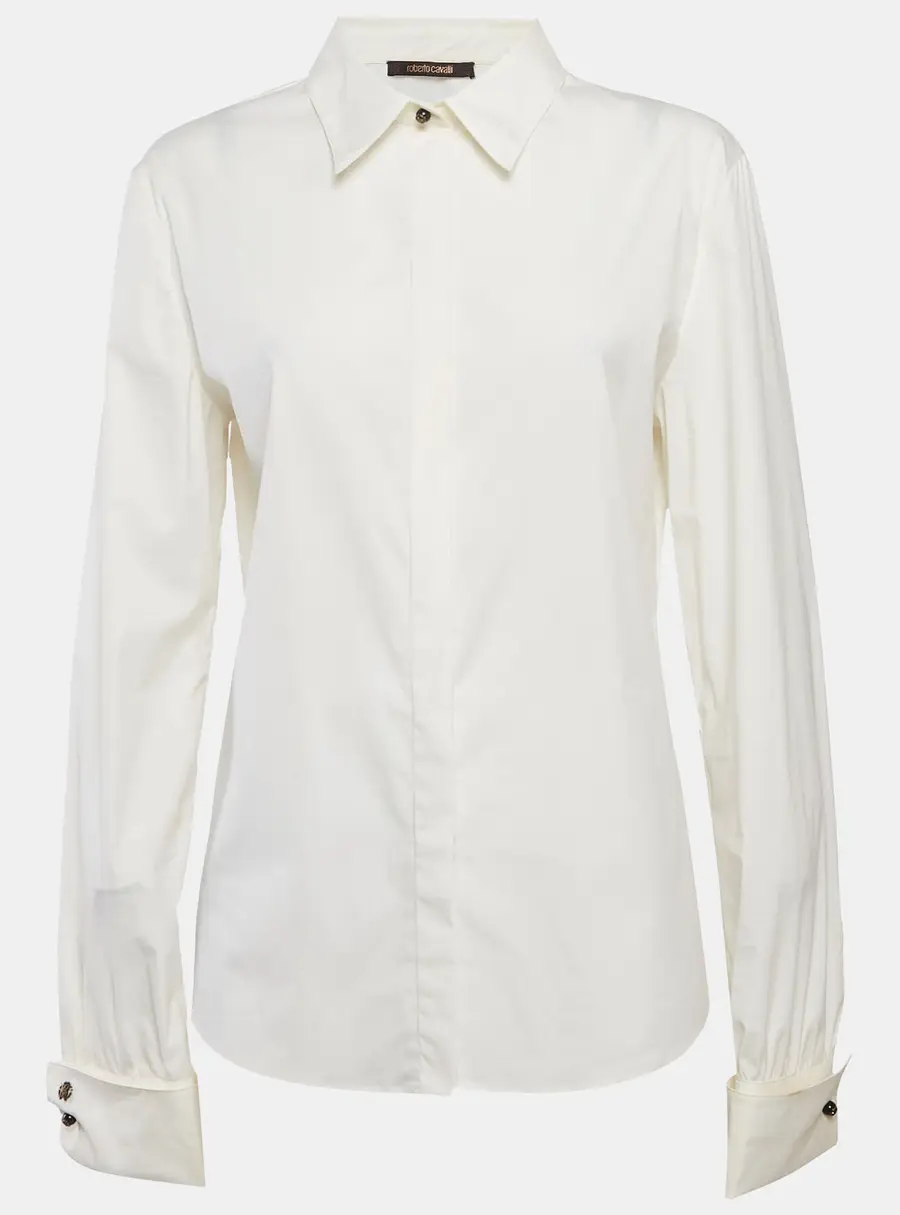 Roberto Cavalli Cream Cotton Long Sleeve Shirt L