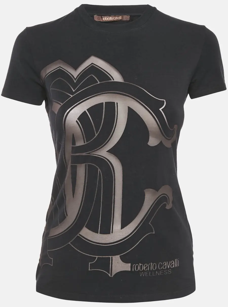 Roberto Cavalli Black Logo Print Cotton Crew Neck T-Shirt S