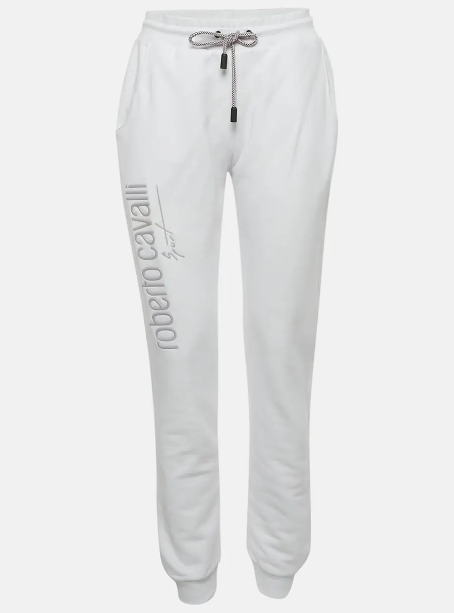 Roberto Cavalli Sport White Logo Print Cotton Joggers M