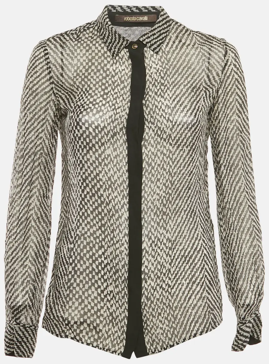 Roberto Cavalli Black Silk Monochrome Sheer Blouse S