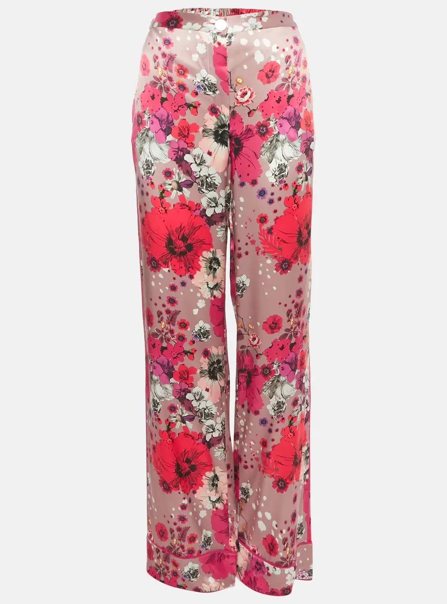 Roberto Cavalli Multicolor Floral Print Silk Straight Leg Pants M