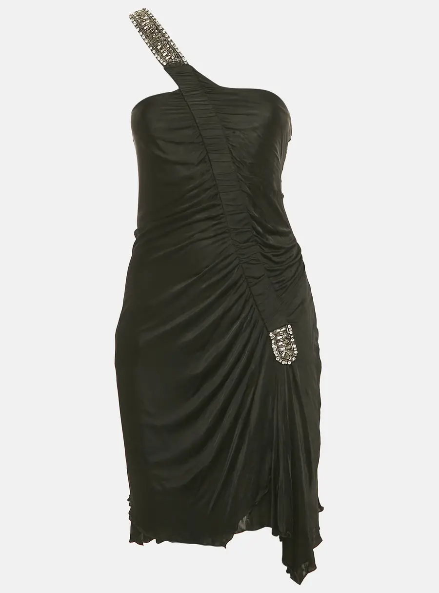 Roberto Cavalli Black Embellished Jersey One Shoulder Mini Dress M