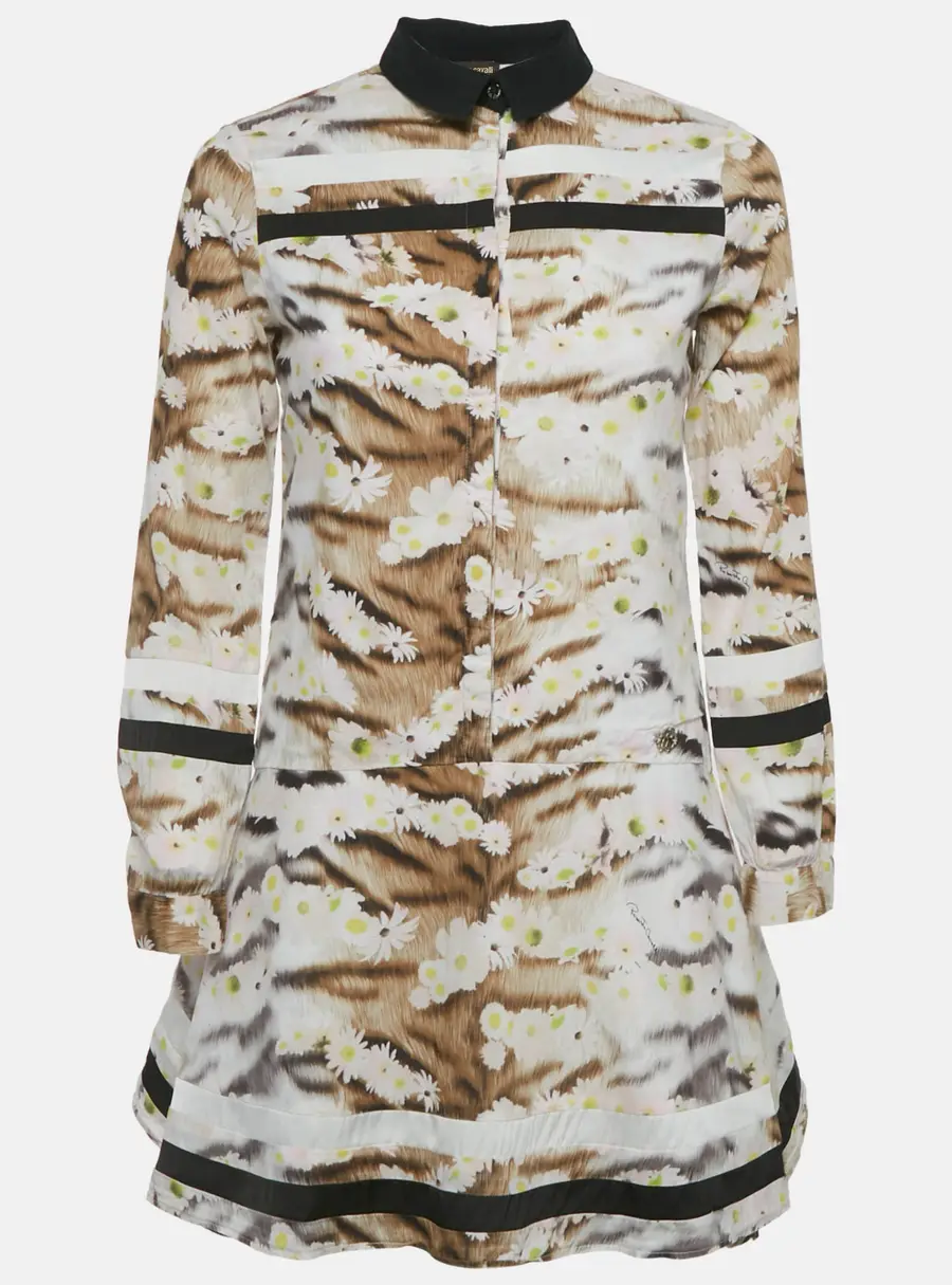 Roberto Cavalli Brown Floral Print Cotton Mini Dress XS