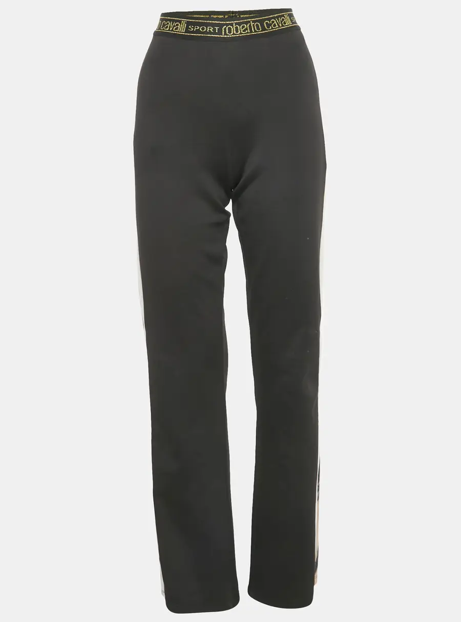 Roberto Cavalli Black Jersey Contrast Trimmed Pants M