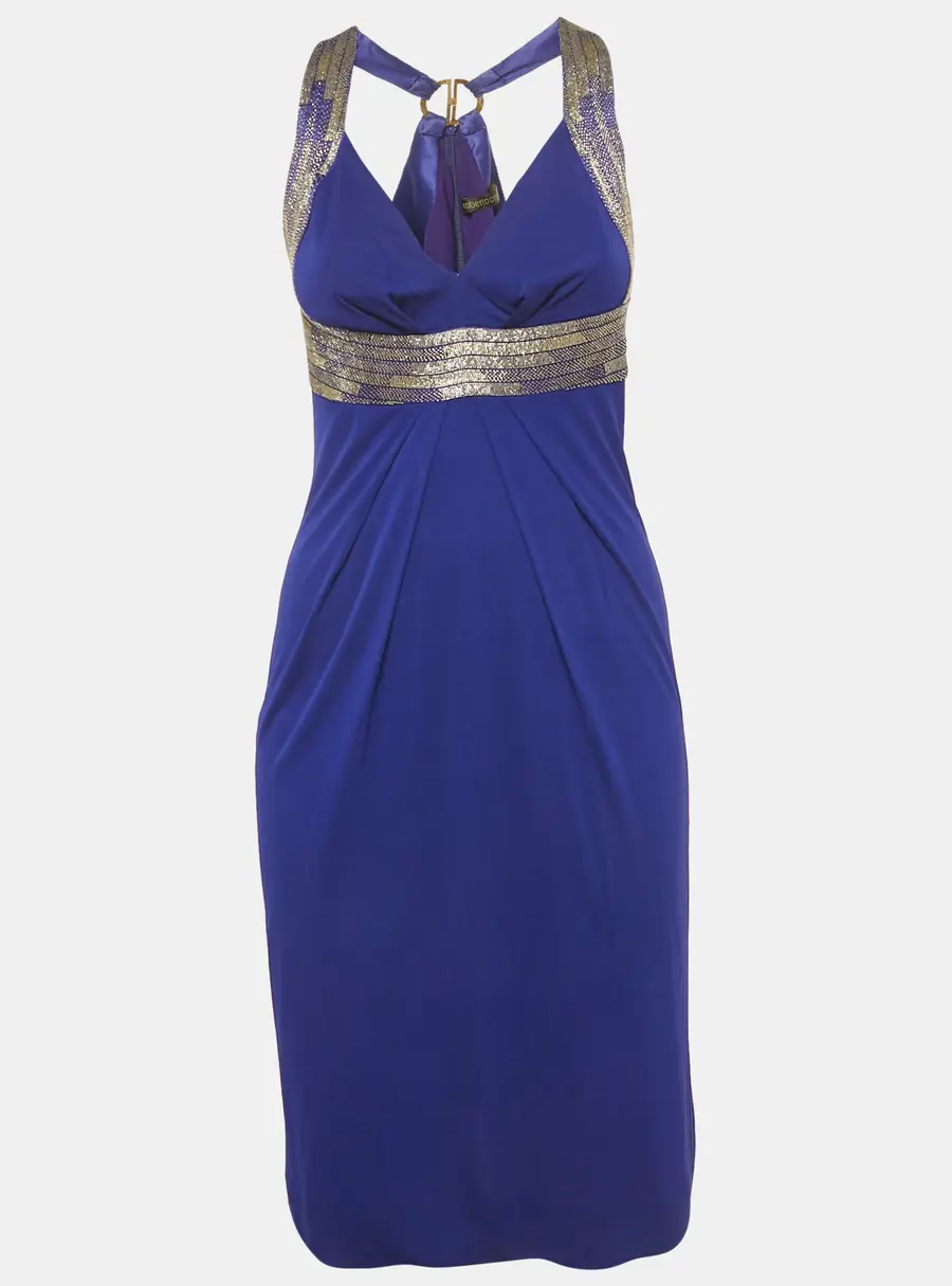 Roberto Cavalli Blue Beaded Jersey Short Dress S