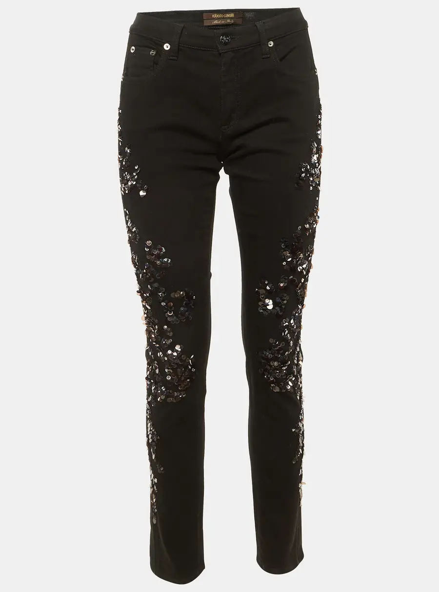 Roberto Cavalli Black Denim Sequin Embellished Skinny Jeans M/Waist 30"