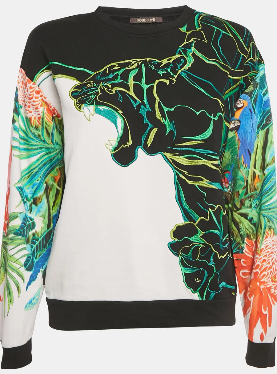 Roberto Cavalli Black/Green Printed Cotton Sweatshirt M