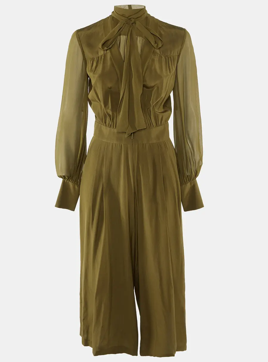 Roberto Cavalli Olive Green Silk Wide Leg Jumpsuit S